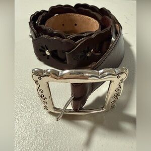 Brighton Dark Brown Leather Belt Silver Buckle Size 36